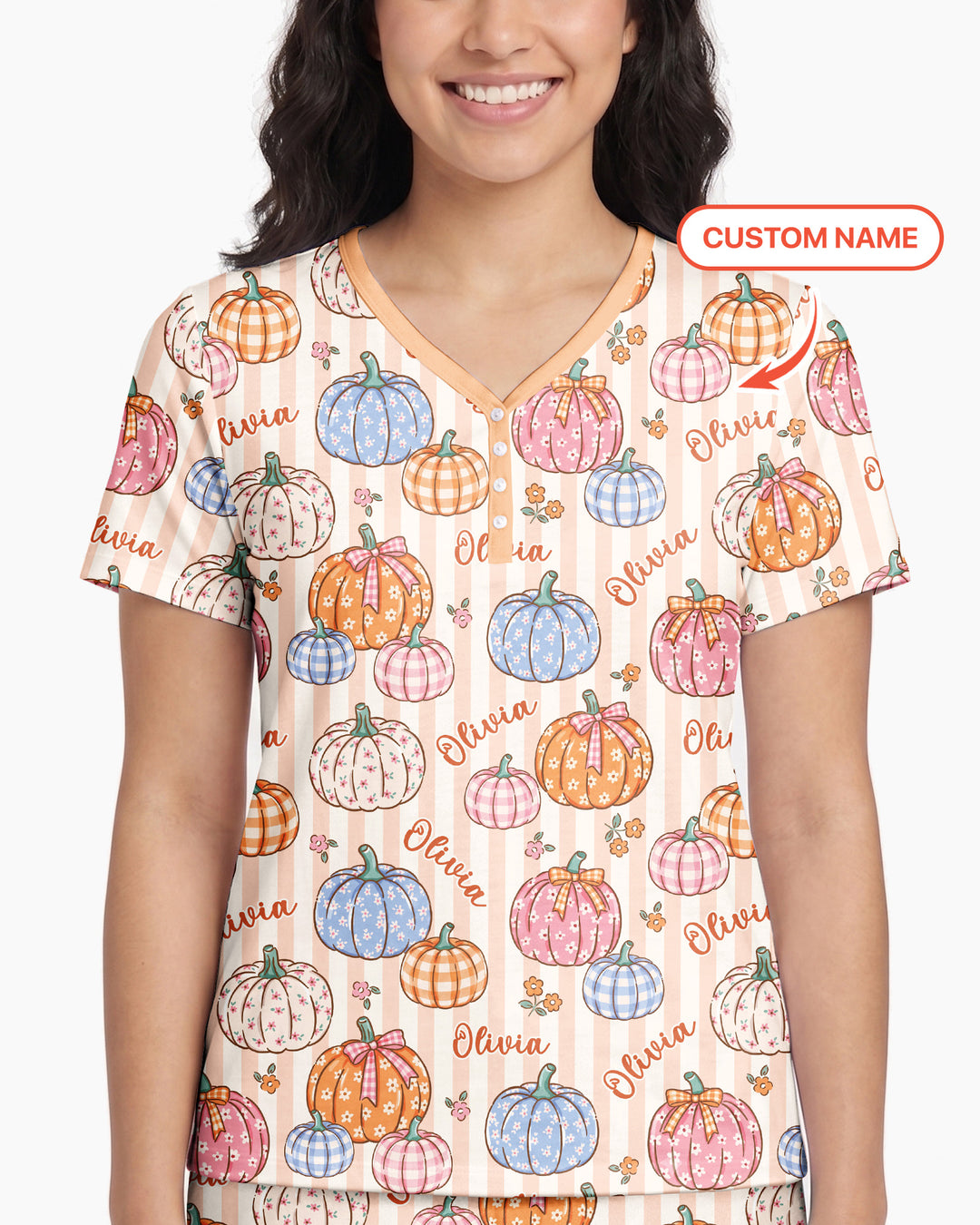 Custom Name Pumpkin Patch Bamboo Women Short Sleeve Short Pajama Set