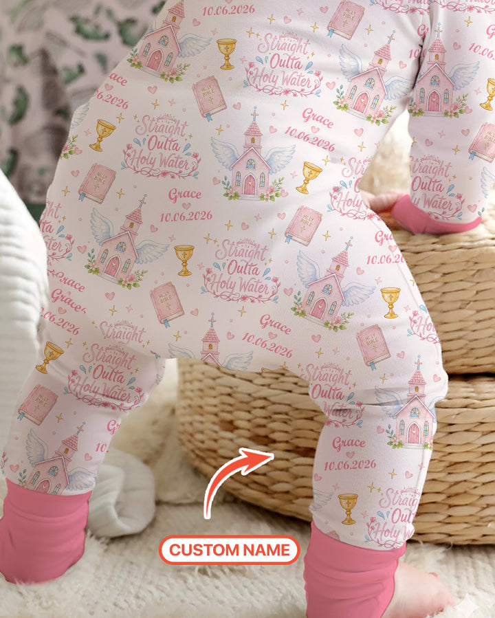 Custom Name Baptism Christening Straight Outta Holy Water Bamboo Convertible Zippy