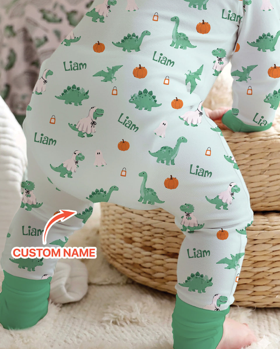 Custom Name Spooky Dinosaur Halloween - Personalized Bamboo Convertible Zippy