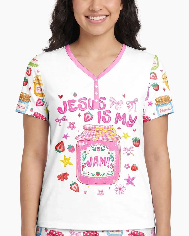Preppy Summer Jesus Is My Jam Bamboo Women Short Sleeve Short Pajama Set