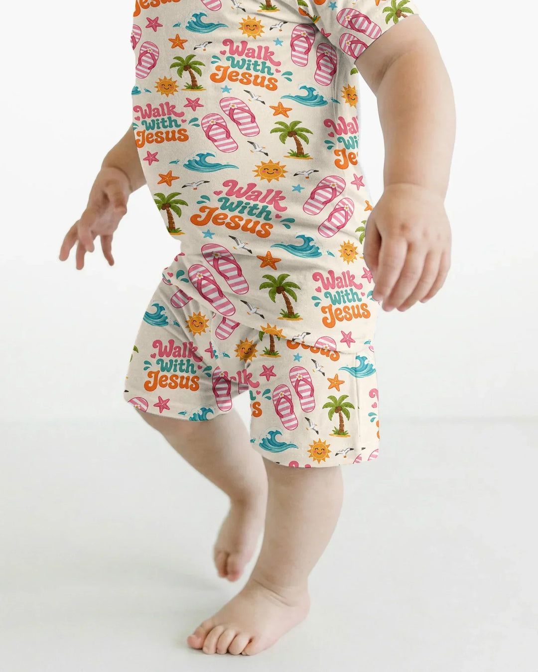 Groovy Summer Walk With Jesus Bamboo Two Piece Short Sleeve Shorts Pajama Set