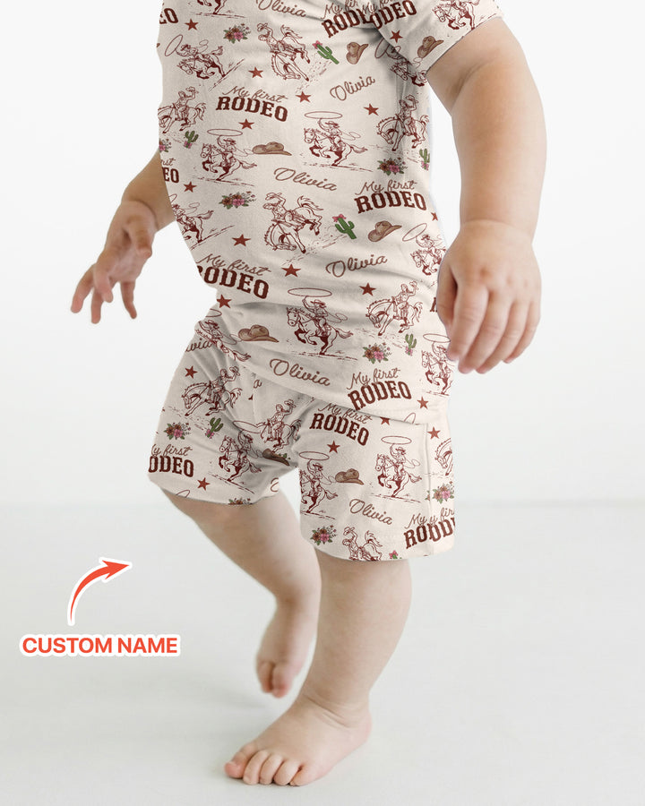 Custom Name First Rodeo Family Matching Bamboo Two Piece Short Sleeve Shorts Pajama Set