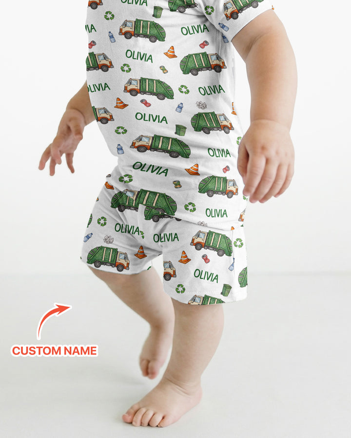 Custom Name Garbage Day Bamboo Two Piece Short Sleeve Shorts Pajama Set