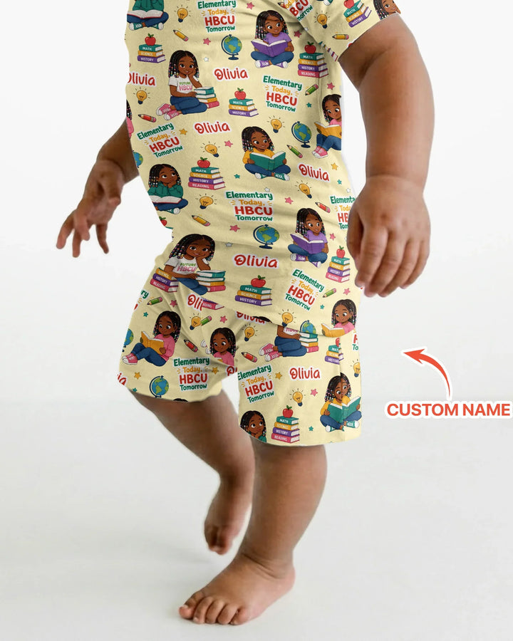 Custom Name Elementary Today HBCU Tomorrow Bamboo Two Piece Short Sleeve Shorts Pajama Set