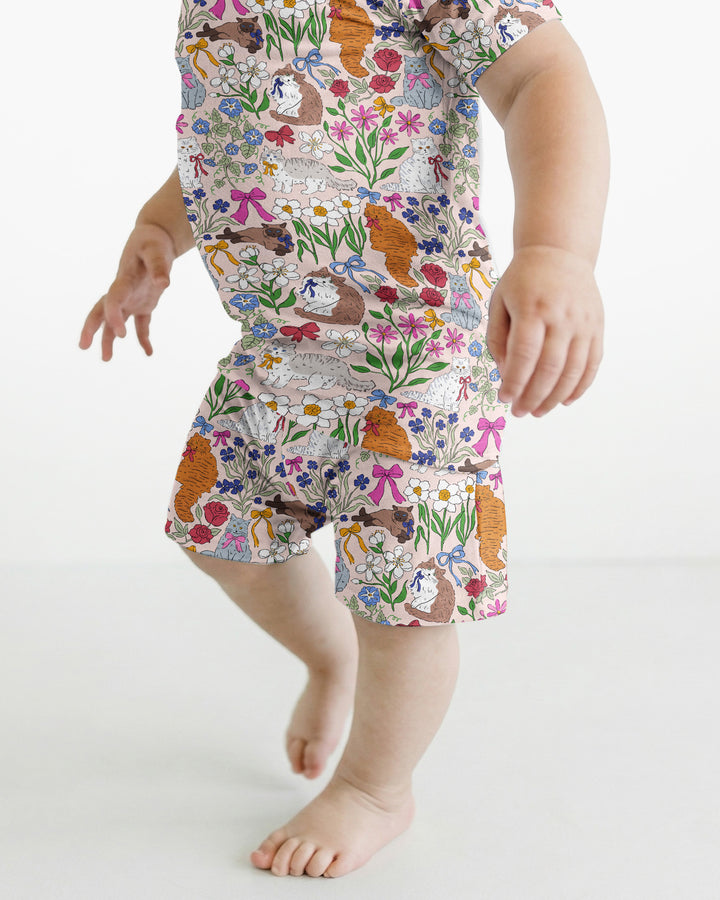 The Garden Cattery Mommy & Me Matching Bamboo Two Piece Short Sleeve Shorts Pajama Set