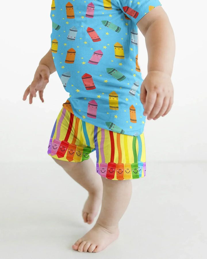 Happy Crayon Friends Bamboo Two Piece Short Sleeve Shorts Pajama Set