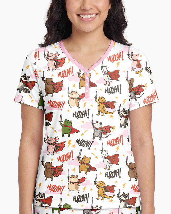 Huzzah! Huzzah! Bamboo Women Short Sleeve Short Pajama Set