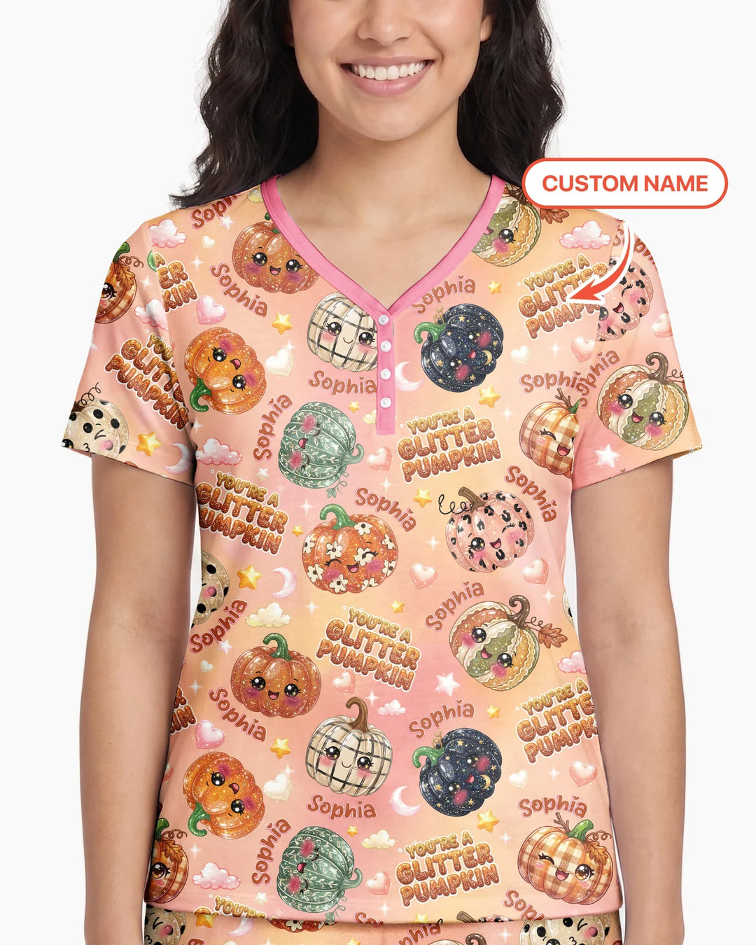 Custom Name You're A Glitter Pumpkin Bamboo Women Short Sleeve Short Pajama Set