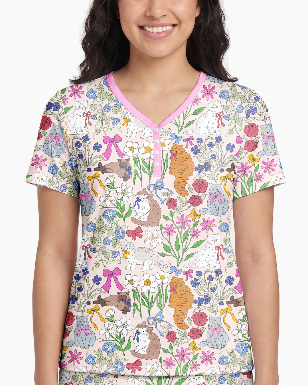 The Garden Cattery Mommy & Me Matching Bamboo Women Short Sleeve Short Pajama Set