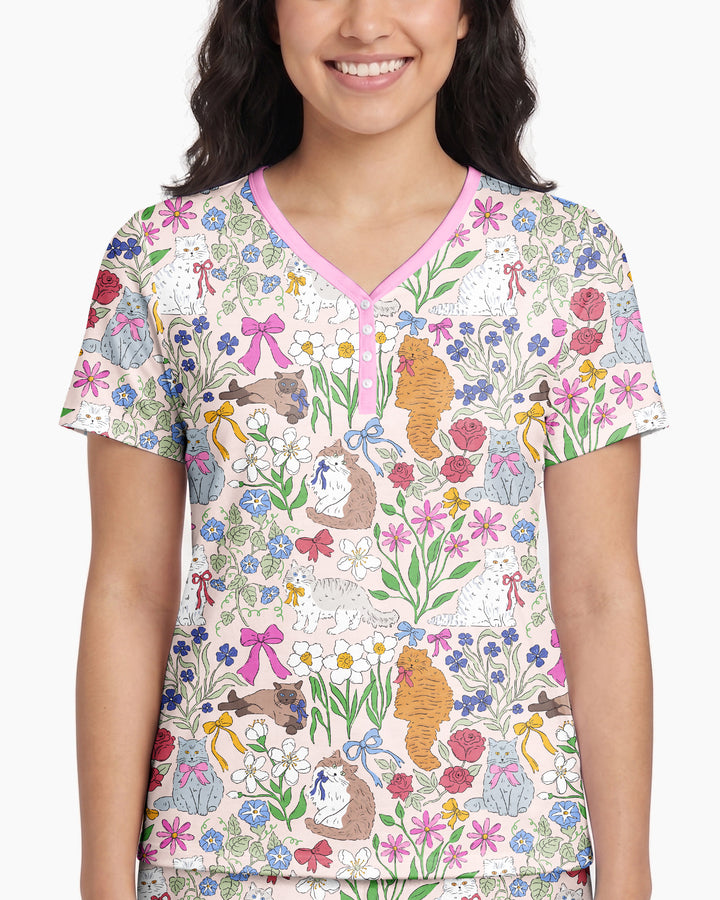 The Garden Cattery Mommy & Me Matching Bamboo Women Short Sleeve Short Pajama Set