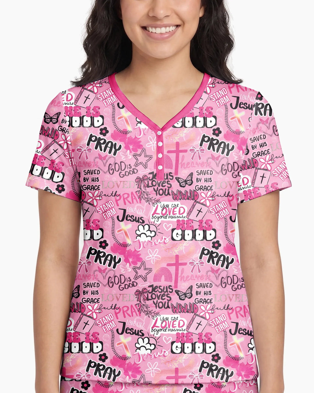 Pink Faith & Grace Bamboo Women Short Sleeve Short Pajama Set