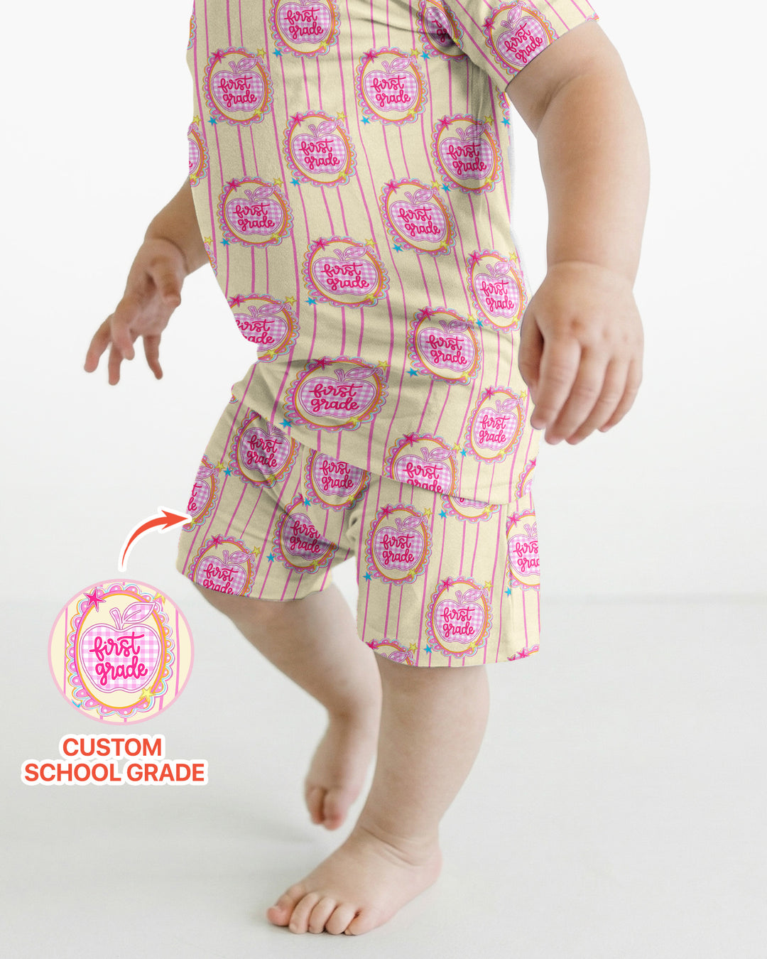 Custom Grade School Sweetie Bamboo Two Piece Short Sleeve Shorts Pajama Set