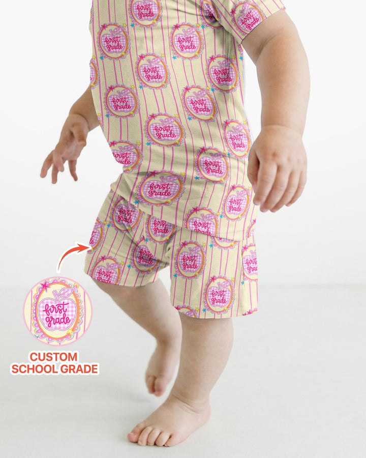 Custom Grade School Sweetie Bamboo Two Piece Short Sleeve Shorts Pajama Set