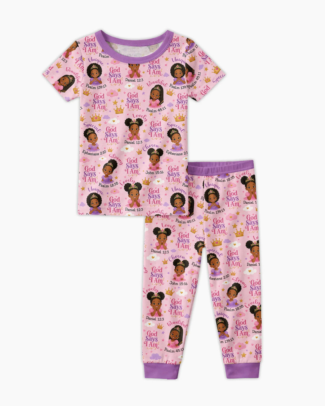 Black Princess God Says I Am Bamboo Two Piece Short Sleeve Pajama Set
