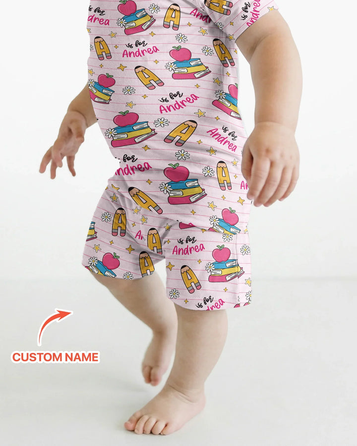 First Day of School Bamboo Two Piece Short Sleeve Shorts Pajama Set