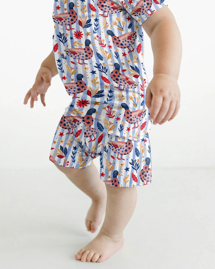 Patriotic Mallard Duck Bamboo Two Piece Short Sleeve Shorts Pajama Set