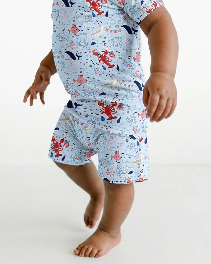 250 Summers Strong Matching Family Bamboo Two Piece Short Sleeve Shorts Pajama Set