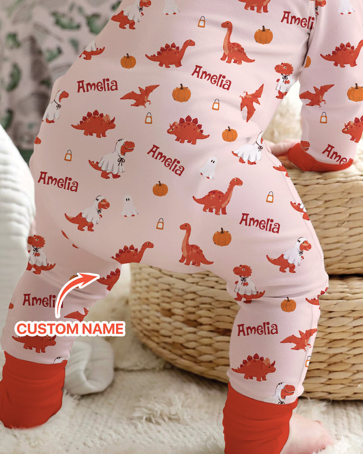 Custom Name Spooky Dinosaur Halloween - Personalized Bamboo Convertible Zippy