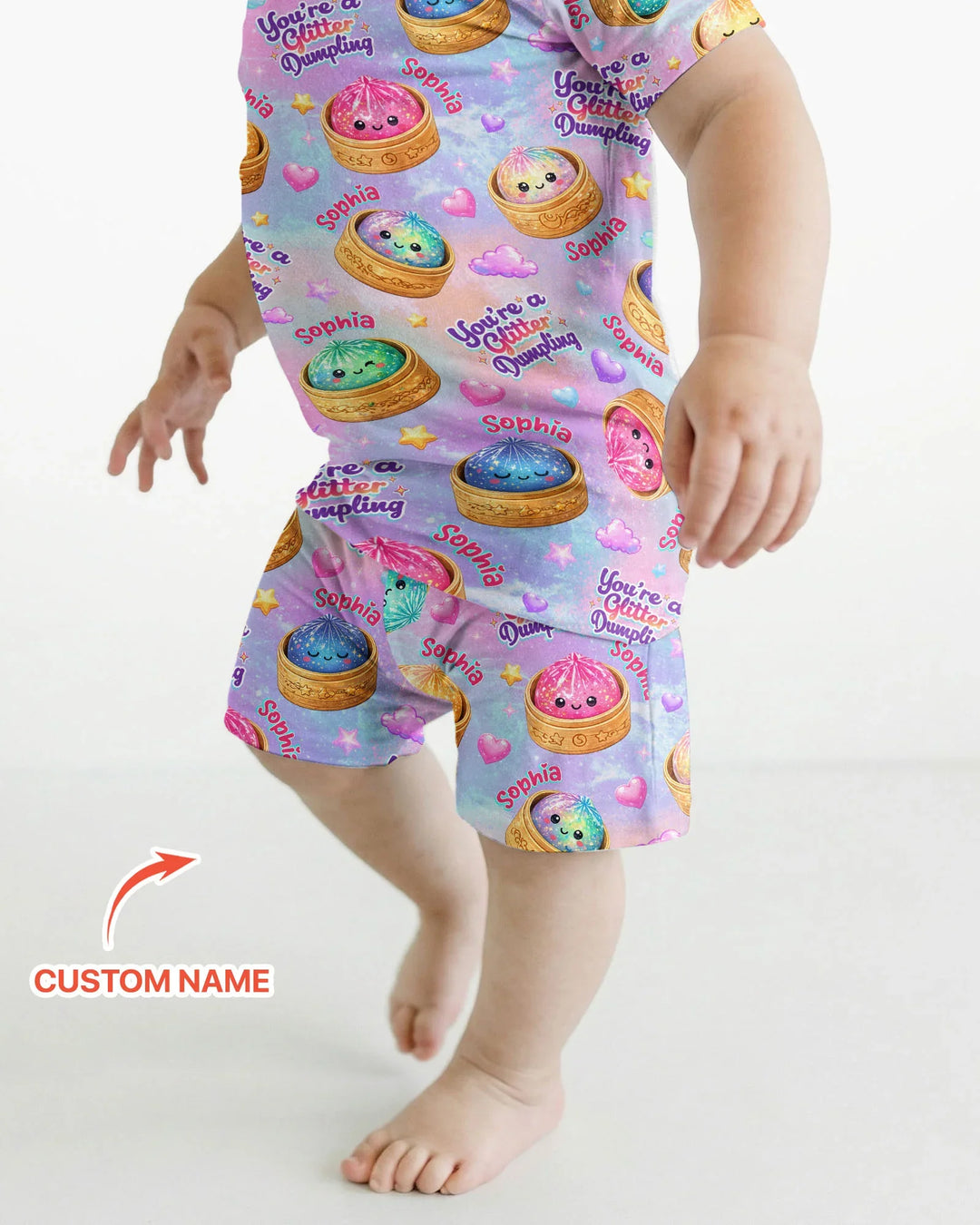 Custom Name You're A Glitter Dumpling Bamboo Two Piece Short Sleeve Shorts Pajama Set