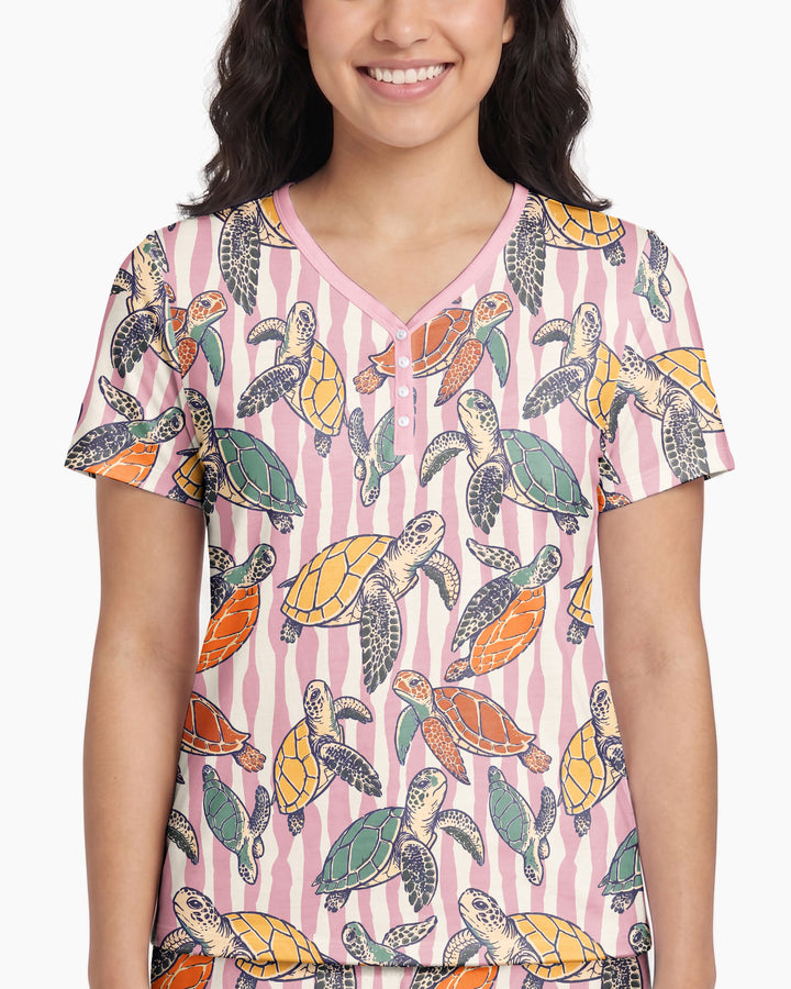 Turtle Bay Family Matching Bamboo Women Short Sleeve Short Pajama Set