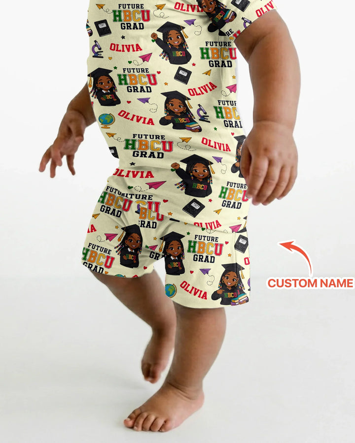 Custom Name Future HBCU Grad Bamboo Two Piece Short Sleeve Shorts Pajama Set