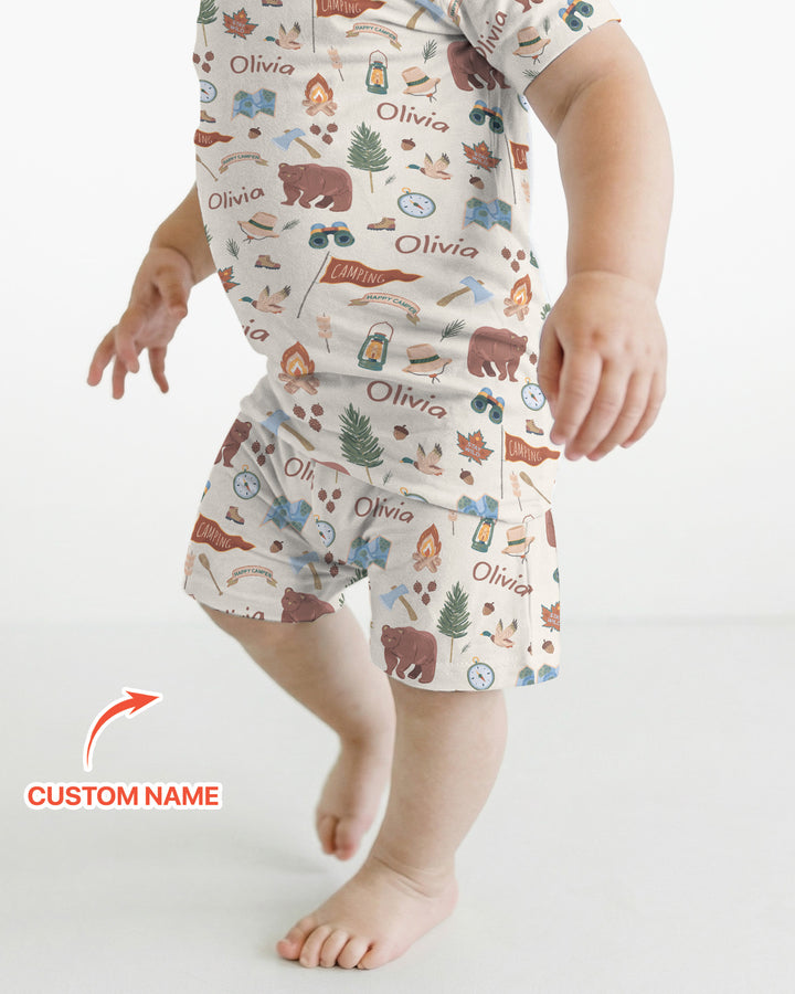 Custom Name Adventure Outdoors Bamboo Two Piece Short Sleeve Shorts Pajama Set