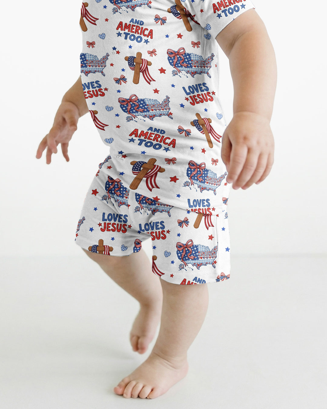 Loves Jesus And America Too Bamboo Two Piece Short Sleeve Shorts Pajama Set