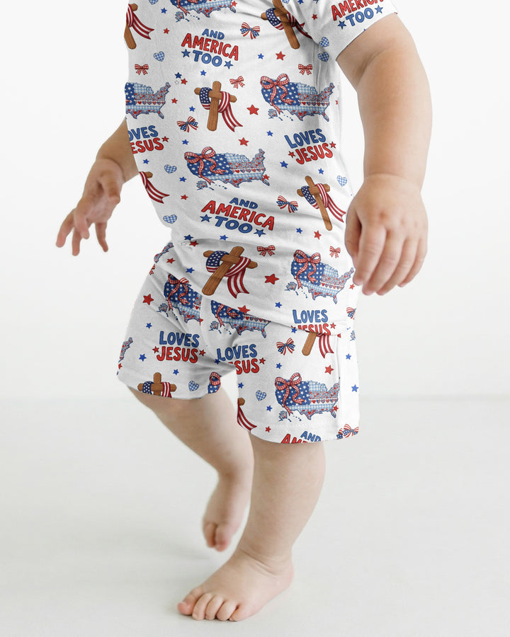 Loves Jesus And America Too Bamboo Two Piece Short Sleeve Shorts Pajama Set