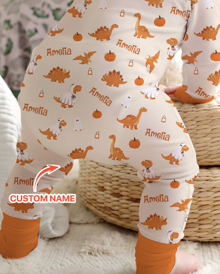 Custom Name Spooky Dinosaur Halloween - Personalized Bamboo Convertible Zippy