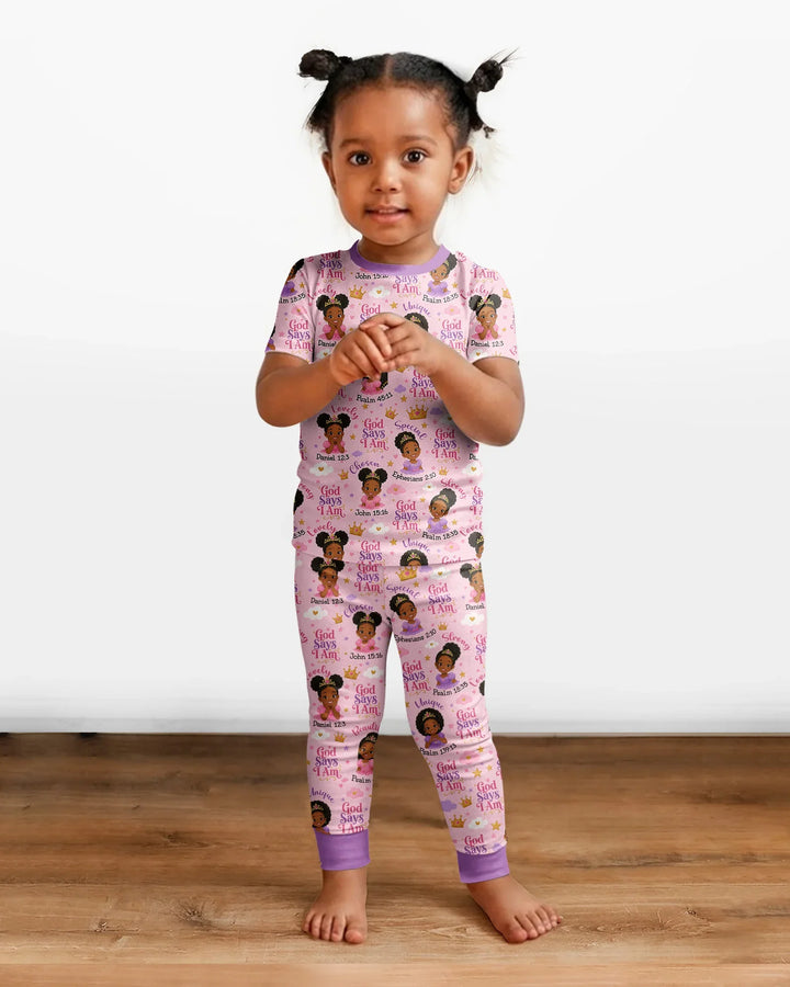 Black Princess God Says I Am Bamboo Two Piece Short Sleeve Pajama Set