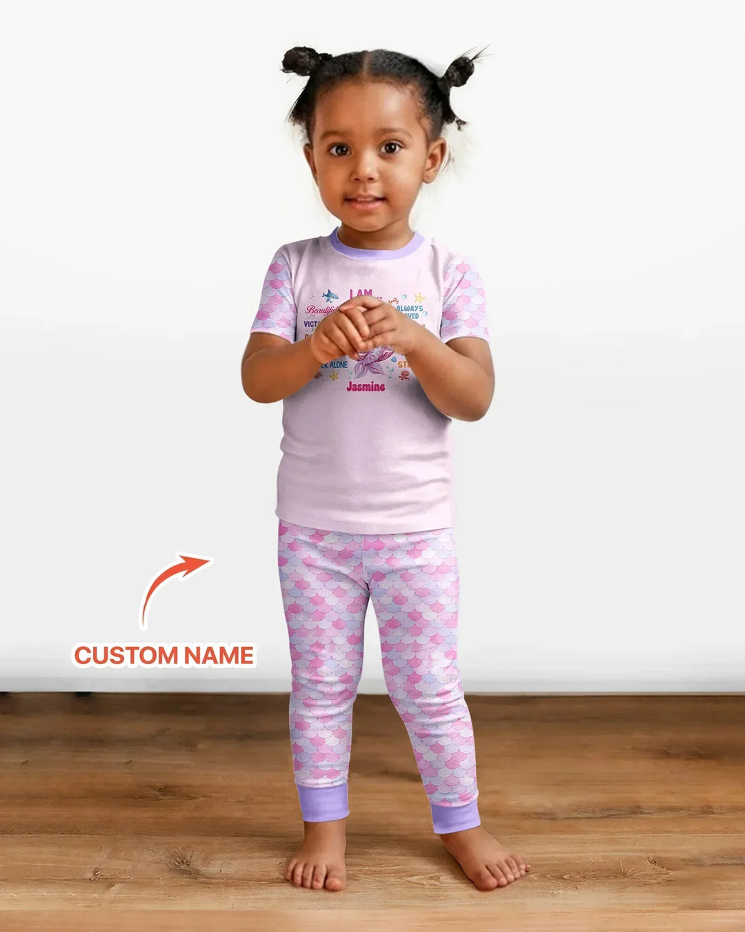 Custom Name Black Mermaid I Am Beautiful Bamboo Two Piece Short Sleeve Pajama Set