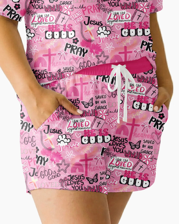 Pink Faith & Grace Bamboo Women Short Sleeve Short Pajama Set