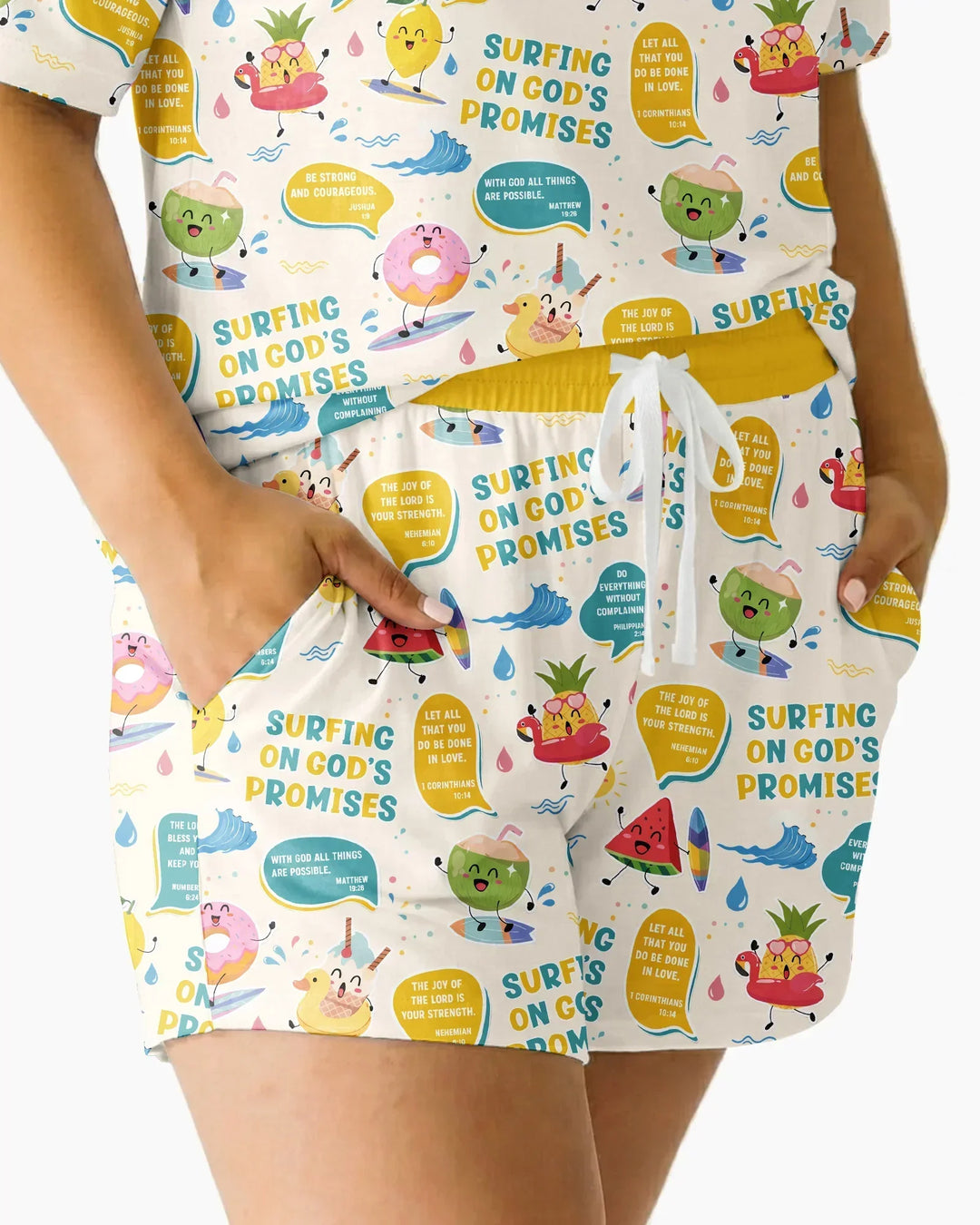 Summer Fruits Surfing On God's Promises Bamboo Women Short Sleeve Short Pajama Set