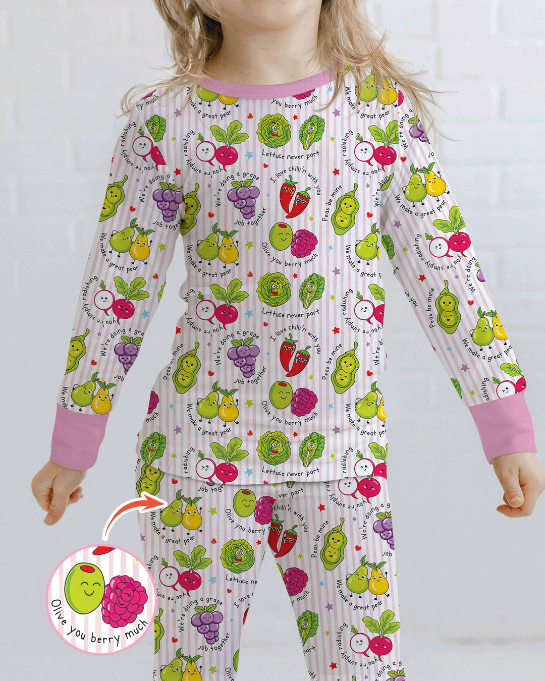 Fruits And Vegetables Love Puns Bamboo Two Piece Long Sleeve Pajama Set