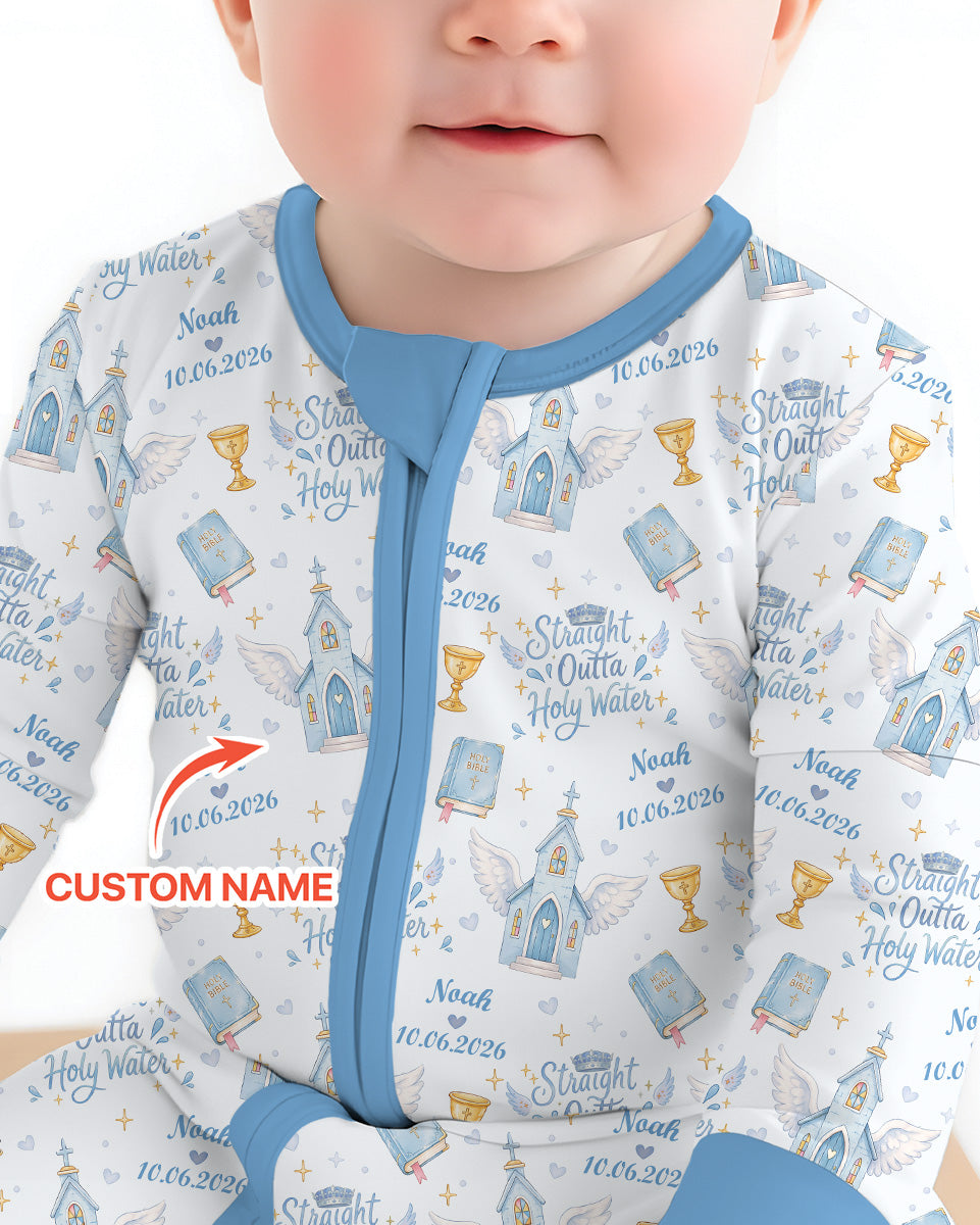 Custom Name Baptism Christening Straight Outta Holy Water Bamboo Convertible Zippy