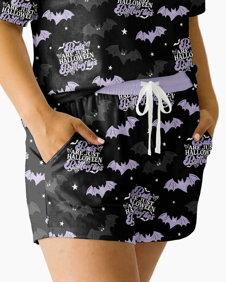 Halloween Butterflies Bamboo Women Short Sleeve Short Pajama Set