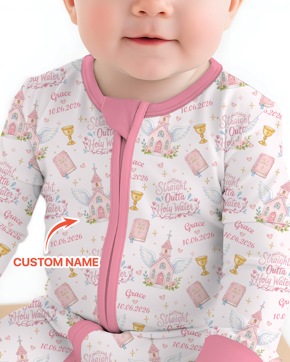 Custom Name Baptism Christening Straight Outta Holy Water Bamboo Convertible Zippy