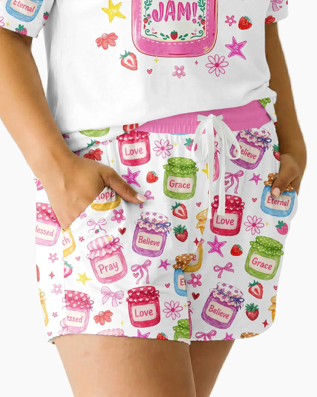 Preppy Summer Jesus Is My Jam Bamboo Women Short Sleeve Short Pajama Set