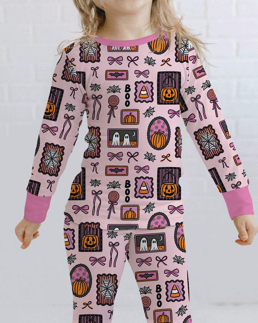 Spooky Preppy Pink Bamboo Two Piece Long Sleeve Pajama Set