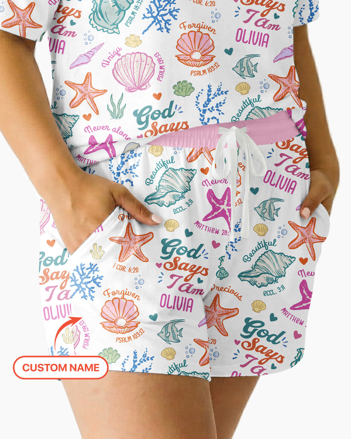 Coastal God Says I Am Custom Name Bamboo Women Short Sleeve Short Pajama Set