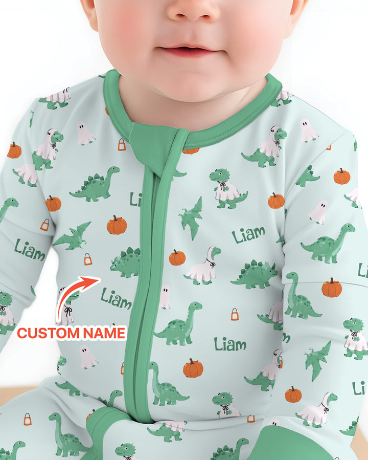 Custom Name Spooky Dinosaur Halloween - Personalized Bamboo Convertible Zippy