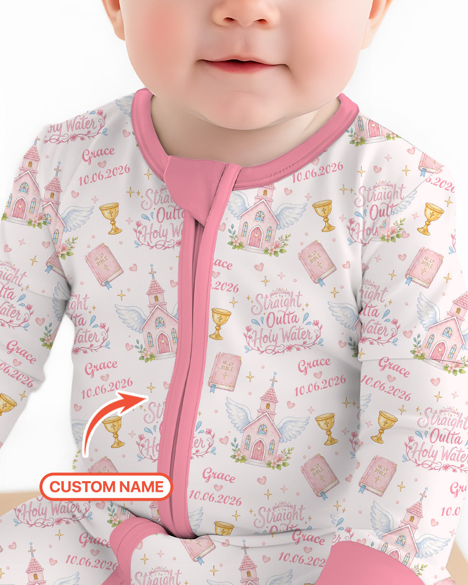 Custom Name Baptism Christening Straight Outta Holy Water Bamboo Convertible Zippy