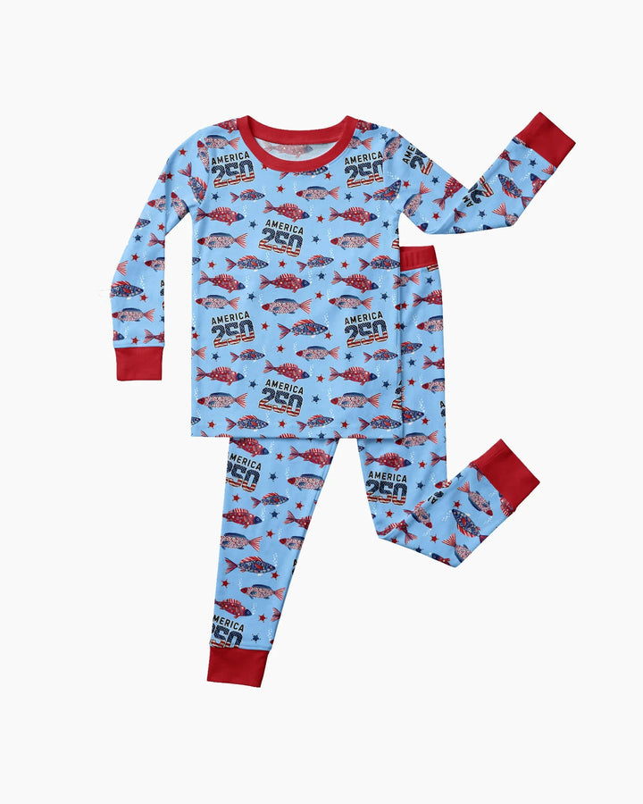 Stars and Stripes Fish Bamboo Two Piece Long Sleeve Pajama Set