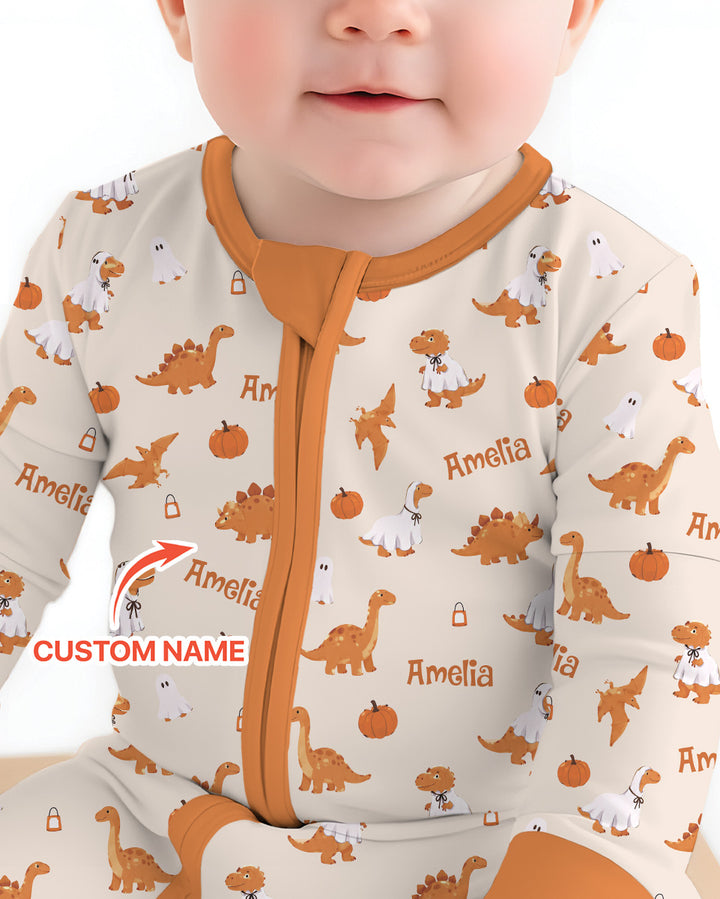 Custom Name Spooky Dinosaur Halloween - Personalized Bamboo Convertible Zippy