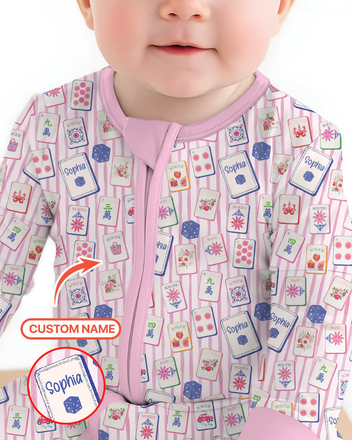 Coastal Mahjong Custom Name Mommy & Me Matching Bamboo Convertible Zippy
