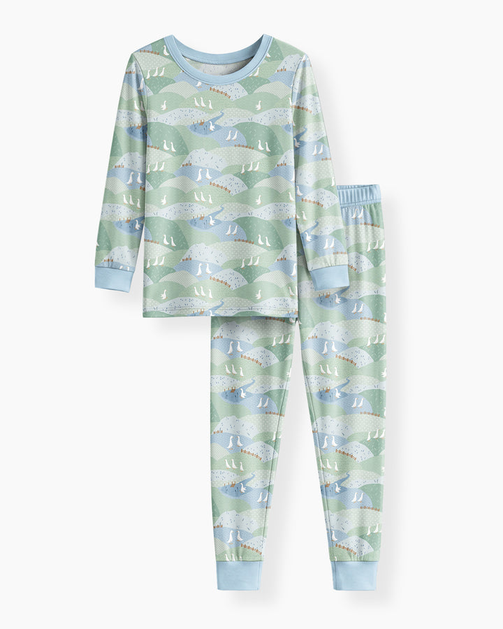 Wandering Geese Family Matching Bamboo Two Piece Long Sleeve Pajama Set