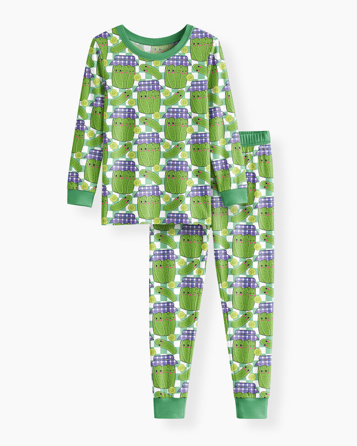 Kawaii Pickle Jar Bamboo Two Piece Long Sleeve Pajama Set