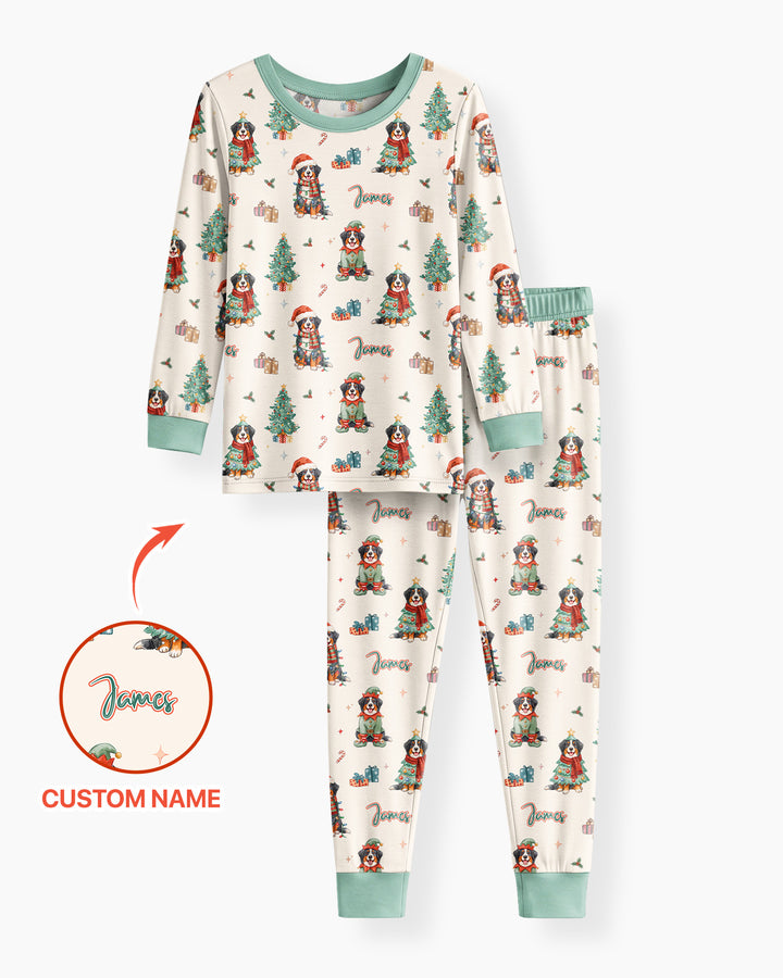 Christmas Bernese Mountain Dog Family Matching Bamboo Two Piece Long Sleeve Pajama Set