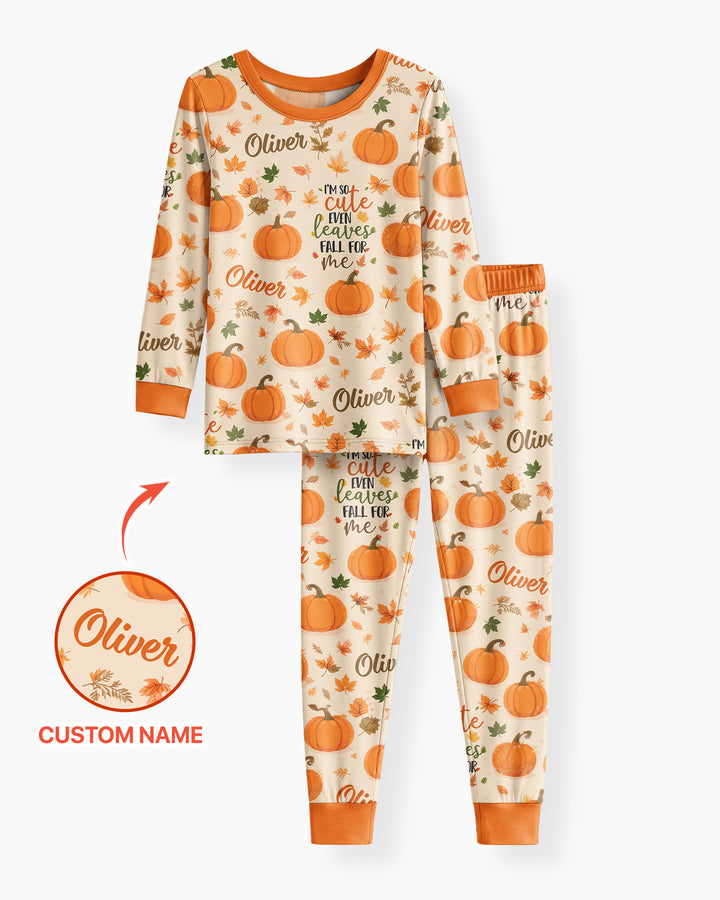 Custom Name I'm So Cute Even Leaves Fall for Me Bamboo Two Piece Long Sleeve Pajama Set