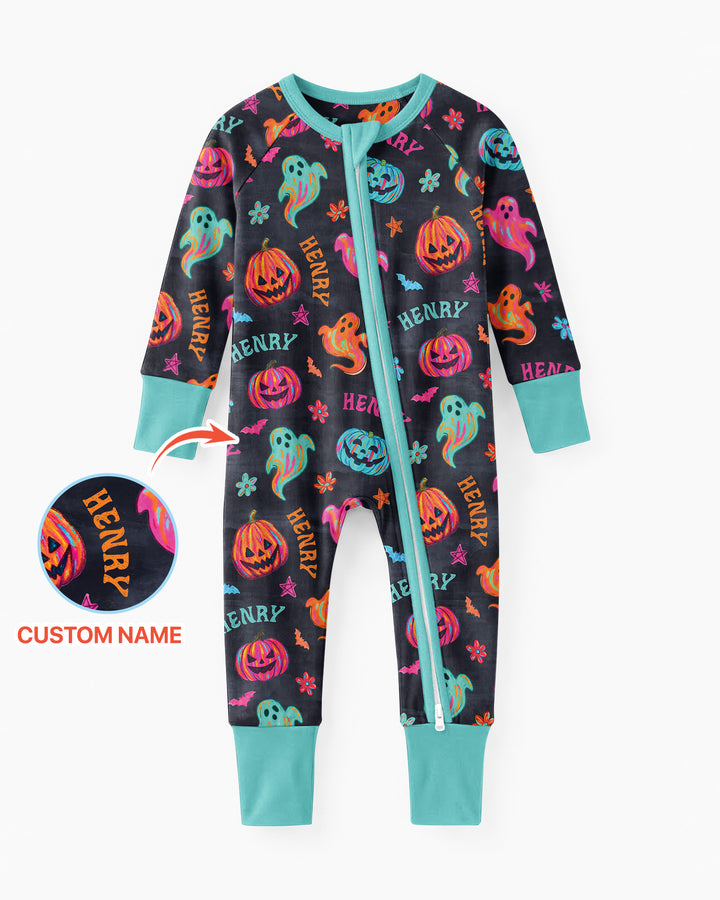 Custom Name Preppy Neon Pumpkin Bamboo Convertible Zippy